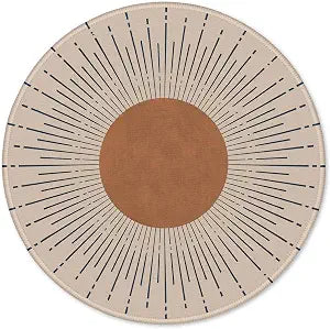Beige Retro Boho Sun Sunrise Sunset Sunshine Round Gaming Mouse Pad, Bohemia Round Mousepads for Desk Home Office Computers Laptop Accessories, Boho Lovers Gifts, 7.9x7.9 Inch