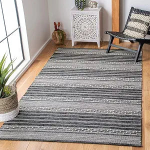 SAFAVIEH Striped Kilim Collection Accent Rug - 3' x 5', Black & Ivory, Handmade Flat Weave Cotton, Ideal for High Traffic Areas in Entryway, Living Room, Bedroom (STK516Z)