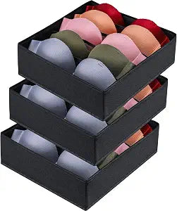 Bra Storage Drawers Organizer for Clothing Underwear Drawer Organizer Dividers Black Foldable Storage Cube Bins for Bra,Socks, Underwear,3 Pack Black