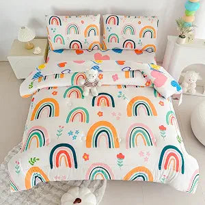 MWMWMW 5 Piece Rainbow Comforter Set Twin, Twin Size Bedding Sets for Girls, Girls Bed in a Bag Twin with 1 Comforter, 1 Flat Sheet, 1 Fitted Sheet and 2 Pillowcases