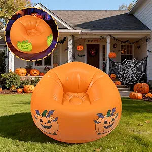 Inflatable Bean Bag Chair Sofa for Kids with Pumpkin Pattern Glow in the Dark, Blow up Air Lounge Chairs Furniture Couch for Camping Movie Night Halloween Decoration Clearance