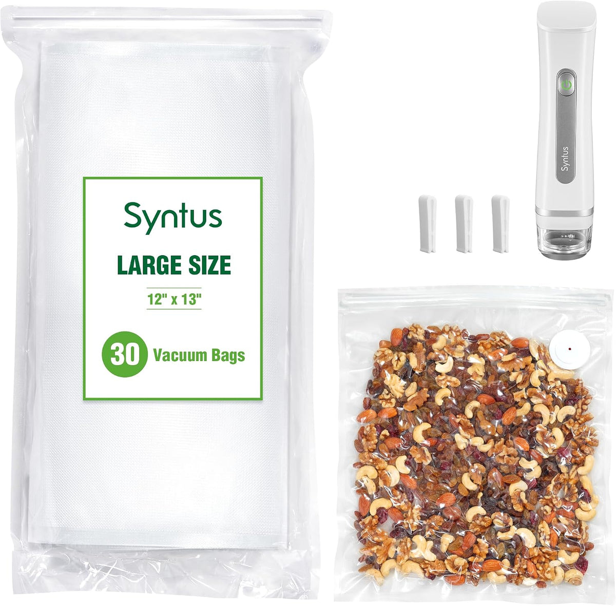 Syntus 30 Pcs Reusable Vacuum Sealer Bags for Food, 12"x13" Large Size