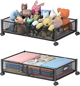 Under Bed Storage Containers, Shoe Storage With Wheels, Foldable Bedroom Storage Organization with Handles, Under Bed Storage Bins Drawer For Clothes, Blankets And Shoes, Bedding (2 Pack, Black)
