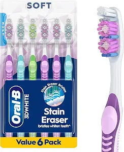 Oral-B 3DWhite Stain Eraser Manual Toothbrush, Soft, 6 ct.