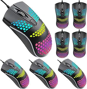 Tellegloww 8 Pack USB Wired Computer Mouse with RGB Lighting, Black