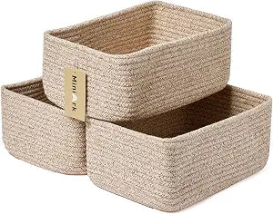 MiniArk Small Storage Baskets for Organizing | Closet Organizer Bins | Shelf Toy Basket | Woven Rope Baskets | Cube Decorative Box | Shallow Basket | L11.5xW7.5xH4.7| Brown