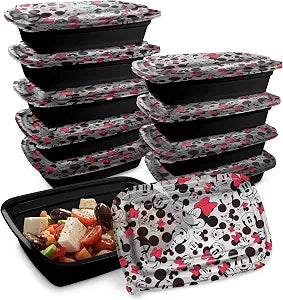 Disney Mickey & Minnie Meal Prep Containers, 20-Piece 33.8oz, Freezer Safe