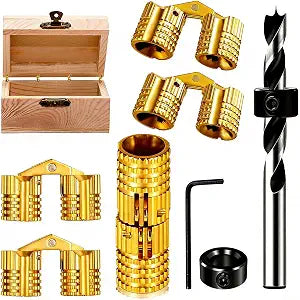 Brass 8mm Hidden Barrel Hinges with Drill Bit and Depth Stop Collar, 180 Degree Concealed Hinges for Wooden Box, Jewelry Box, DIY Crafts, 8 Piece