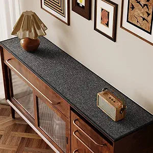 Sideboard Buffet Cabinet Cover, Super Absorbent Mat for Wood Buffet Table, Anti-slip Top Protector for Coffee Bar Cabinet, Table Pad for Kitchen,Dining Room (Black/Grey, 15.7''X47.2'')