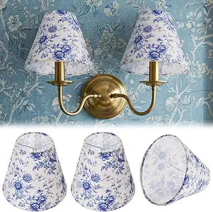 VIHOSE 2 Pcs Small Clip on Lamp Shades, Floral, Blue