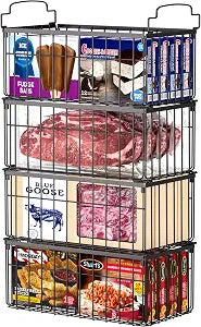 Freezer Organizer Bins, 4 Pack Big Baskets for 5/ 7 Cu.FT Deep Freezer