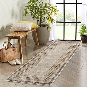 GarveeHome Runner Rugs 2x6 Washable Area Rugs Non Slip Backing, Modern Carpet for Entryway Hallway, Low Pile Soft Bathroom Rugs Stain Resistant Kitchen Carpet Mat for Hallway Laundry Bedroom, Brown