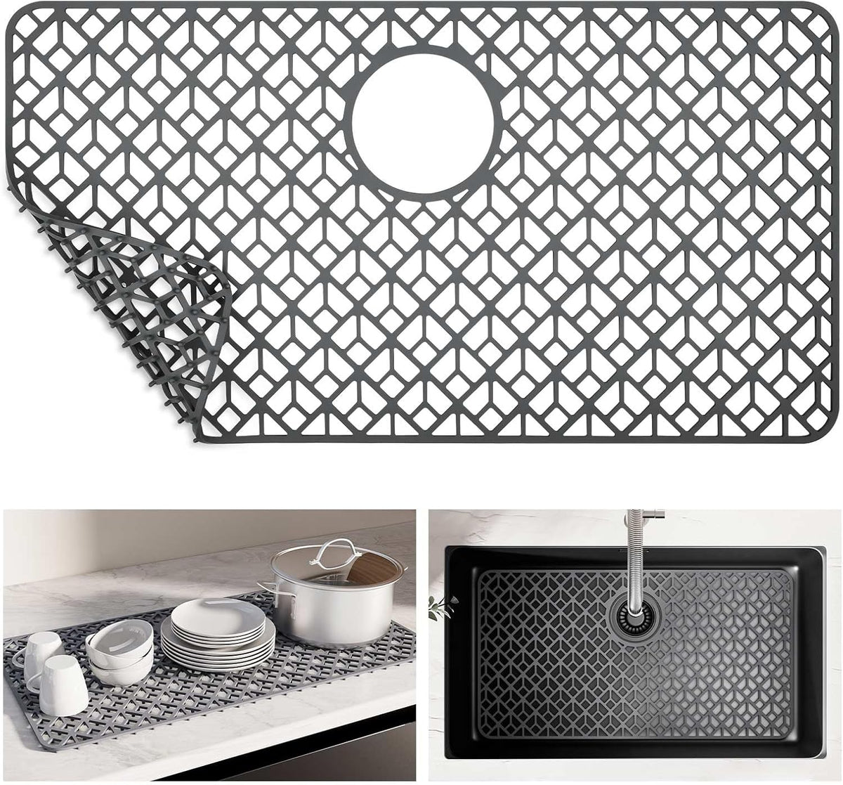 Snuggery Silicone Sink Protector for Kitchen Sink, 28"x15" Rear Drain