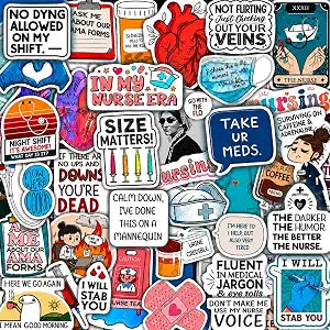 100Pcs Funny Nurse Stickers for Water Bottle, Laptop - Nurse Appreciation Gifts, RN Party Supplies - Nursing Week, Healthcare Medical Hospital Stickers