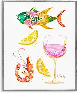 Seafood Wine Fruit Still Life, 16 x 20 Inch Framed Gicle Print