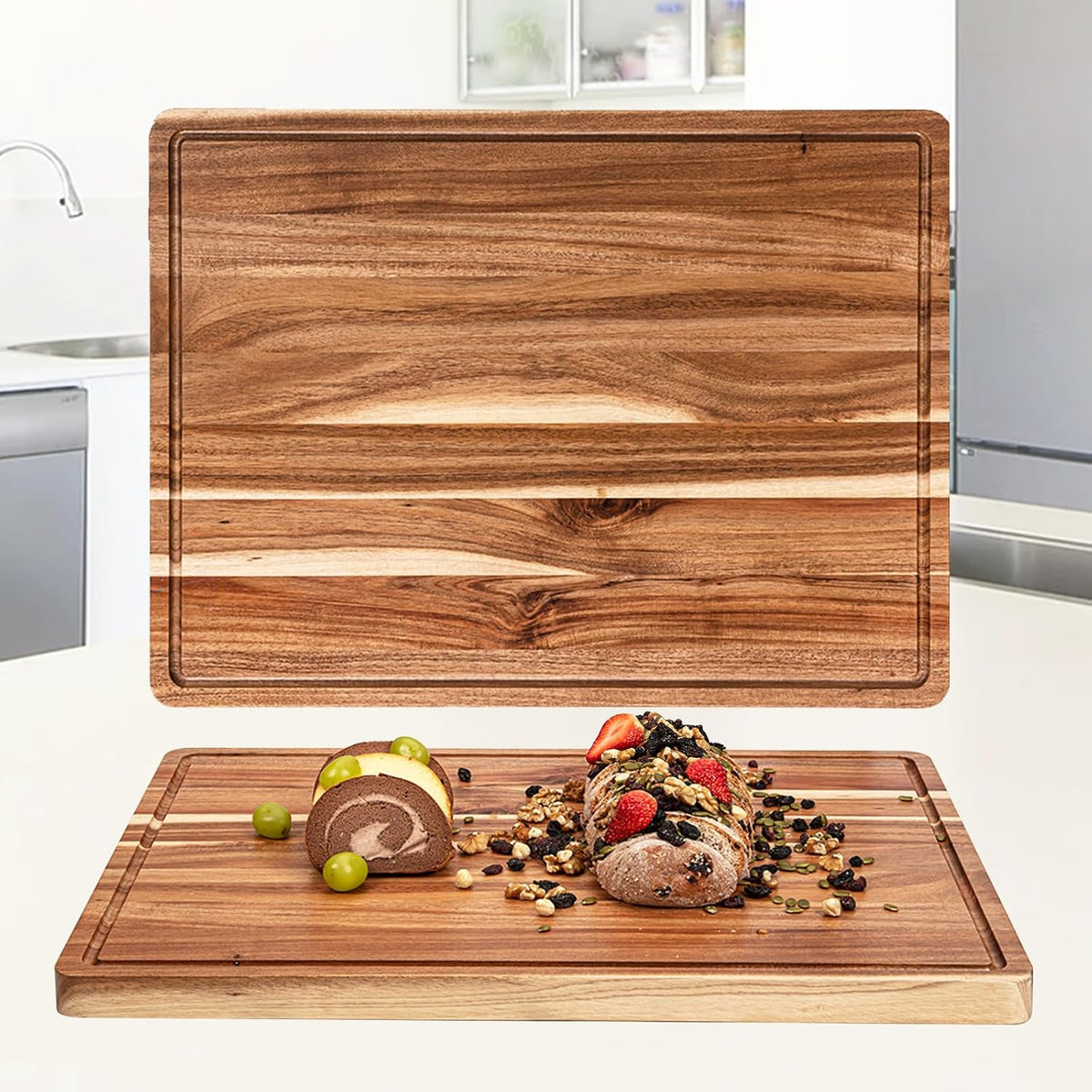 Acacia Wood Cutting Board 24"x18", Wooden Butcher Block for Kitchen