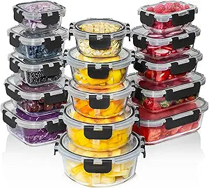 Razab 30 PC Glass Food Storage Containers with Lids - Reusable Glass Meal Prep Containers for Lunch and Leftovers - Airtight & Leakproof Snap Locking Lids - Oven, Freezer, Microwave, Dishwasher Safe