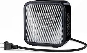 Amazon Basics Ceramic Portable Mini Space Heater for Office Desk, Indoor Use, Fast Heating, 500W, With Tip-Over Protection, Lightweight 1.4 lbs, Black, 5.87"D x 3.15"W x 5.95"H