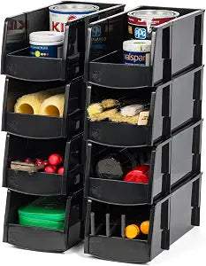 IRIS USA 8-Pack, Large Stackable Storage Bins, Black