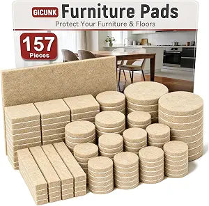 GICUNK 157 Pcs Felt Furniture Pads Chair Leg Floor Protectors, Beige