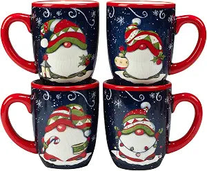 Certified International Holiday Magic Gnomes 16 oz. Mugs, Set of 4