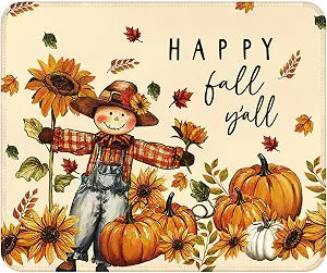Fall Mouse Pad - 9.5x7.9 Inch Pumpkin Mousepad Scarecrow Maple Leaf Keyboard Mat with Anti-Slip Rubber Base for Computer Mouse Keyboard Home and Office