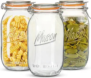 Anwoi 64OZ Wide Mouth Glass Mason Jars with Airtight Lids, 3 Pack