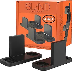 Sliding Barn Door Floor Guides - Black Closet Door Guides (4 Pack) by Island Hardware - Floor Mounted Bottom Track Guide for All Types of Sliding Doors Including Bypass and Pocket - Easy to Install