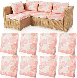 8 Pack Outdoor Stretch Sofa Couch Cover Bulk Patio Cushion Covers Replacement Slipcover Seat Porch Furniture Protector Flexibility Washable Elastic Bottom(Pink,Chrysanthemum)