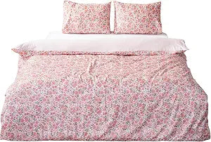 Cotton Duvet Cover Set for Full, Queen & King Beds | 3 Piece Bedding Set with Duvet Cover and Pillowcases, Soft Breathable Bed Linen for Adults & Couples (Pink Spring, 78.7 �� 84.6 inch)
