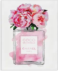 Stupell Industries Glam Perfume Bottle V2 Flower Silver Pink Peony Oversized Stretched Canvas Wall Art, Proudly Made in USA