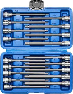 Mayouko 3/8" Drive Extra Long Allen Hex Bit Socket Set, S2&CR-V, Metreic&SAE, 18 Pieces, 1/8" - 3/8", 3-10 mm