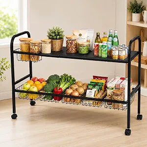 Rolling Storage Cart with Expandable Shelf on Wheels