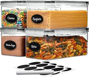 Large Airtight Food Storage Containers with Lids Set of 4 3.2L - 102 fl. oz Pasta storage Containers, BPA Free Plastic Spaghetti container - Air Tight Canisters for Kitchen Pantry Organization