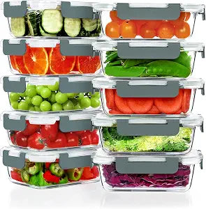 VERONES 10 PACK 22 OZ Glass Meal Prep Containers Set with Lids, Grey