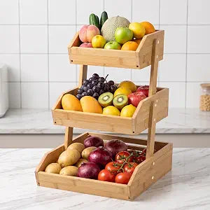 DEKAVA 3 Tier Bamboo Fruit and Vegetable Basket for Kitchen Counter