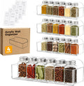 Adhesive Spice Rack Wall Mount, 4pcs Acrylic Shelves Seasoning Organizer