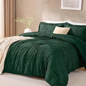 JOLLYVOGUE Emerald Green King Size Comforter Set, Boho Tufted Bedding Set 3-Piece, Ultra Soft Prewashed Microfiber, Includes 1 Comforter & 2 Pillow Shams