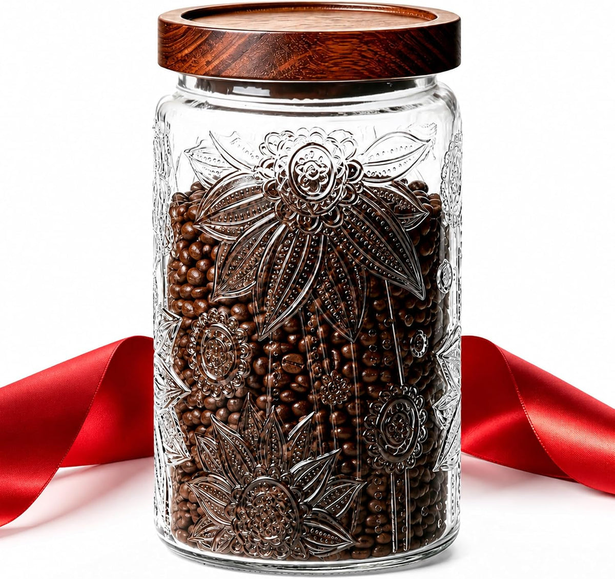ComSaf Glass Coffee Canister Jar with Acacia Wood Lid 34 oz Vintage Gift