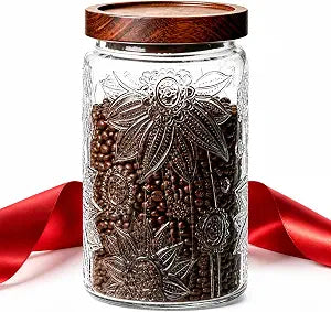 ComSaf Glass Coffee Canister Jar with Acacia Wood Lid 34 oz Vintage Gift