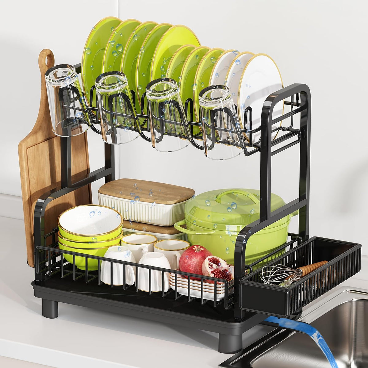 MAJALiS Dish Drying Rack for Kitchen Counter, Dish Drainer with Drainboard