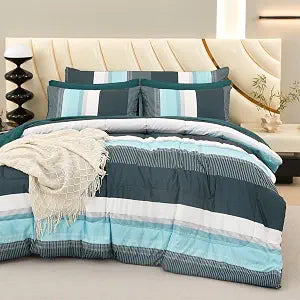RYNGHIPY Emerald Green Colorblock Bedding Set: 8 Pieces Lightweight Fluffy Comforter Bedding Sets - Soft Microfiber Bed Set for All Seasons (Queen,Emerald Green)