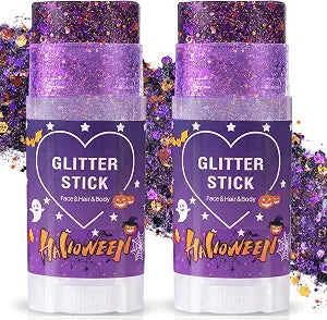 2 Pcs Halloween Body Face Glitter Stick, Bat Ghosts Sequins Makeup for Kids