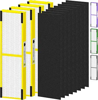 4 Pack FLT4825 HEPA Filter B Replacement Compatible with G-Guardian Air Purifiers AC4825 AC4825E AC4825W AC4850 AC4300 AC4800 AC4900 for Home, 4 True Efficient Filters and 8 Carbon Pre-Filters, Yellow
