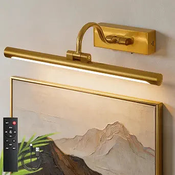 Wireless Rechargeable Picture Light for Wall, 16 Inch Battery Operated Art Lighting with Remote, 3CCT Dimmable & Timer Function, Adjustable Gallery Light for Paintings, Art Display (Gold)