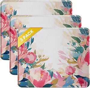 JIKIOU 3 Pack Mouse Pad with Stitched Edge, Portable Size-10.2x8.3in Peony