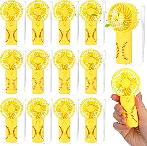 Tuanse 12 Pcs Mini Softball Handheld Fans with Lanyard Bulk, Yellow