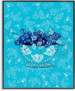 Blueberries in Teacup Floral, 16 x 20 Inch Framed Gicle Print