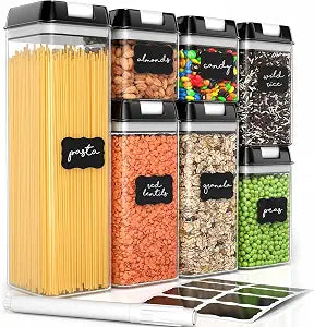 Simply Gourmet Airtight Food Storage Containers with Lids  7 Piece Assorted Size Kitchen Pantry Organization Set, BPA-Free Clear Plastic, Stackable Containers for Cereal, Flour, Sugar, Rice, Snacks