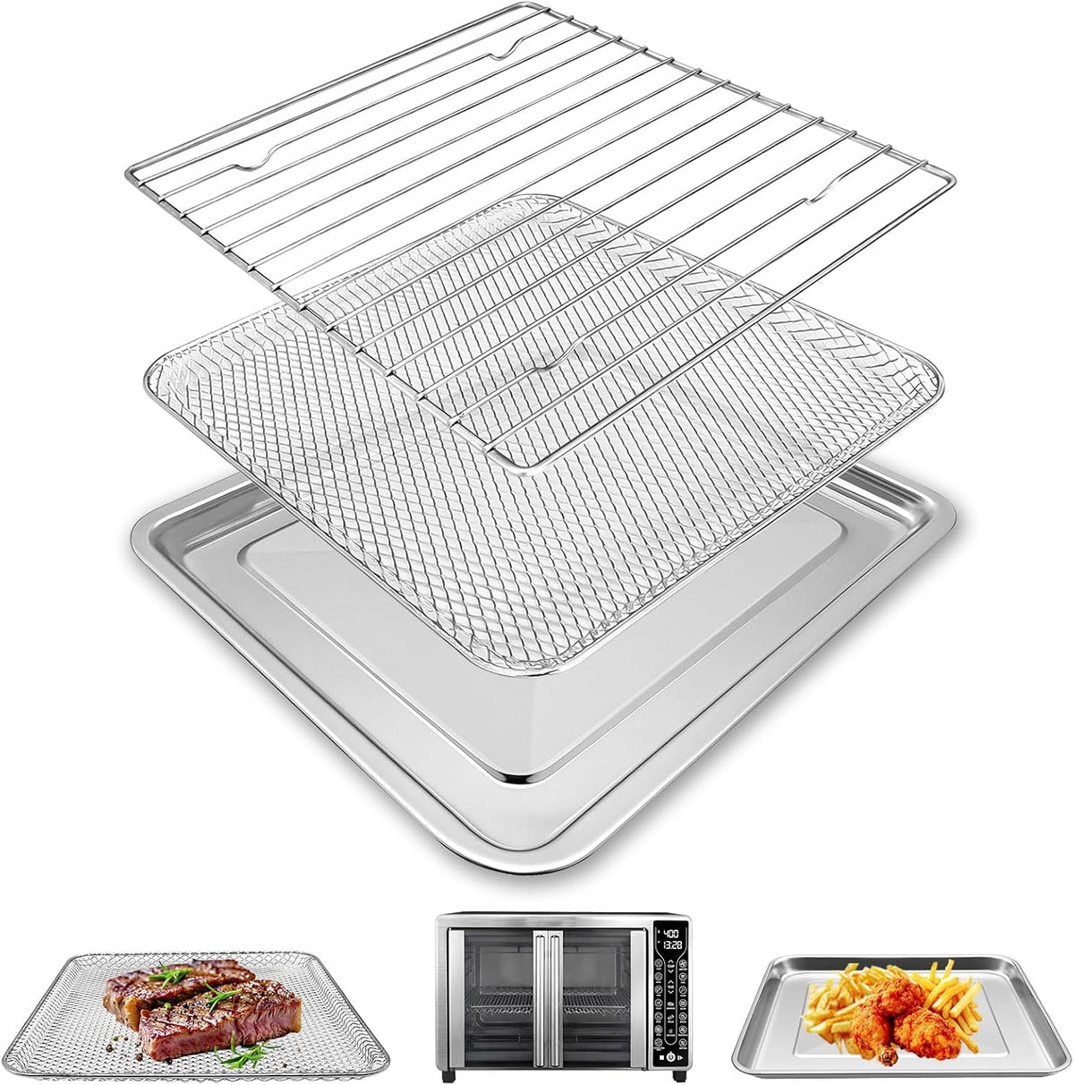 Air Fryer Accessories for Gourmia GTF7655 GTF7465 GTF7460 French Door Toaster Oven Air Fryer Combo 25QT Capacity, 3 IN 1 Air Fryer Replacement Parts Tray Basket Rack kit, Dishwasher Safe